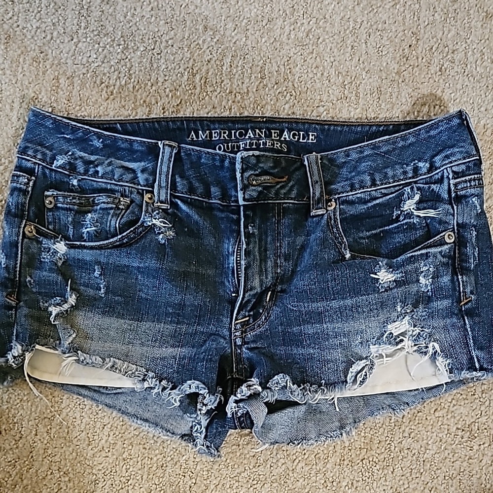 American Eagle Outfitters Distressed Blue Denim Shorts
